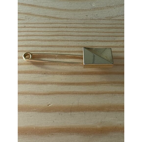 Gold Tone Geometric Safety Pin Brooch - Picture 3 of 4